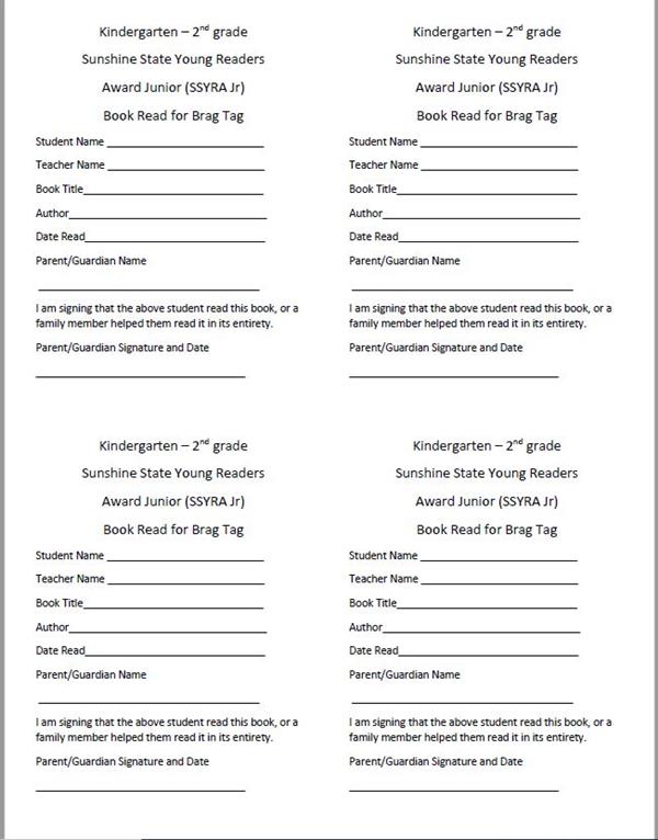 BRAG TAG Form K through 2nd